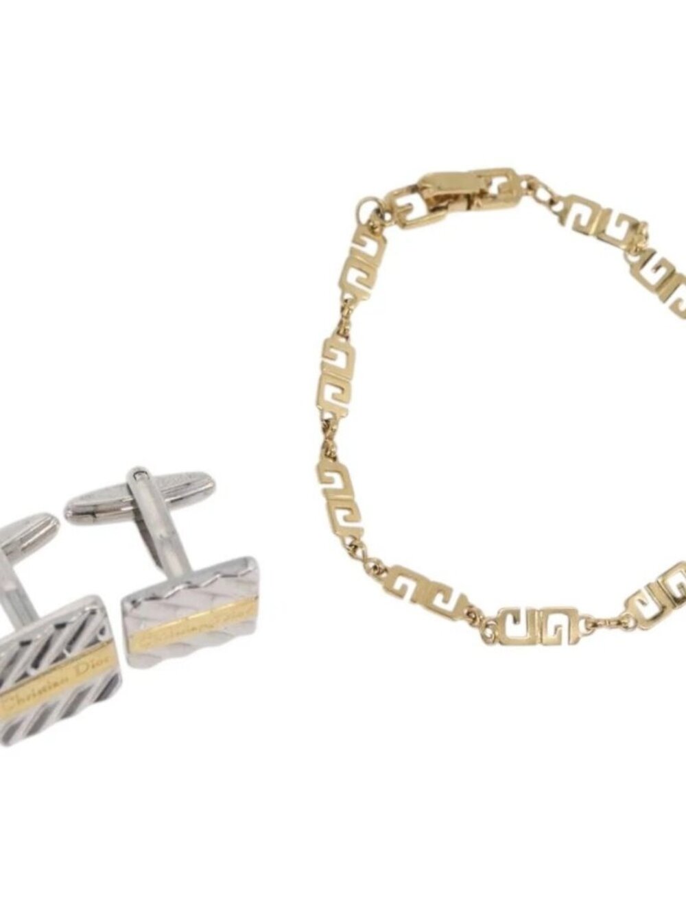 Christian Dior Givenchy Bracelet Cuffs metal 2 Set Silver Gold Tone Auth ka3904